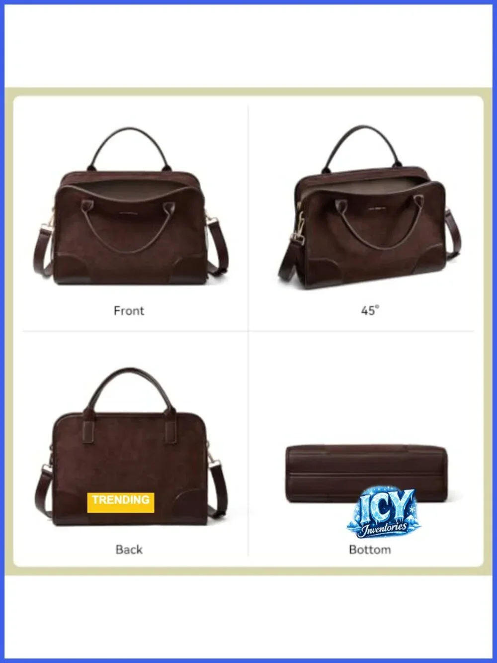 Women's Vintage Square Structured Satchel Handbag - Suede & Vegan Leather, Top